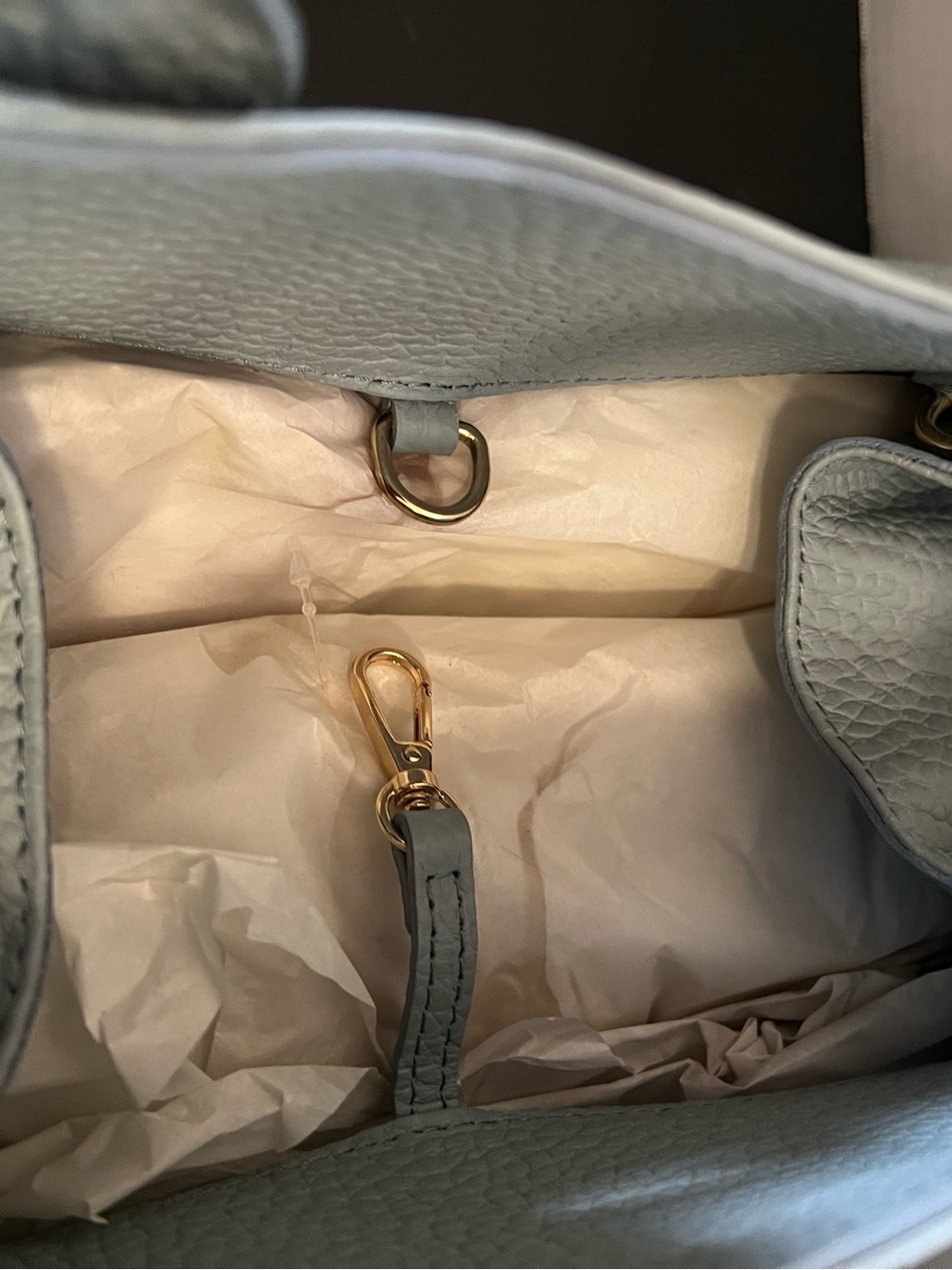 Light Blue Structured Leather Satchel Bag with Strap - Picture 7 of 9